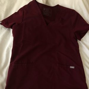 Figs three pocket scrub top burgundy